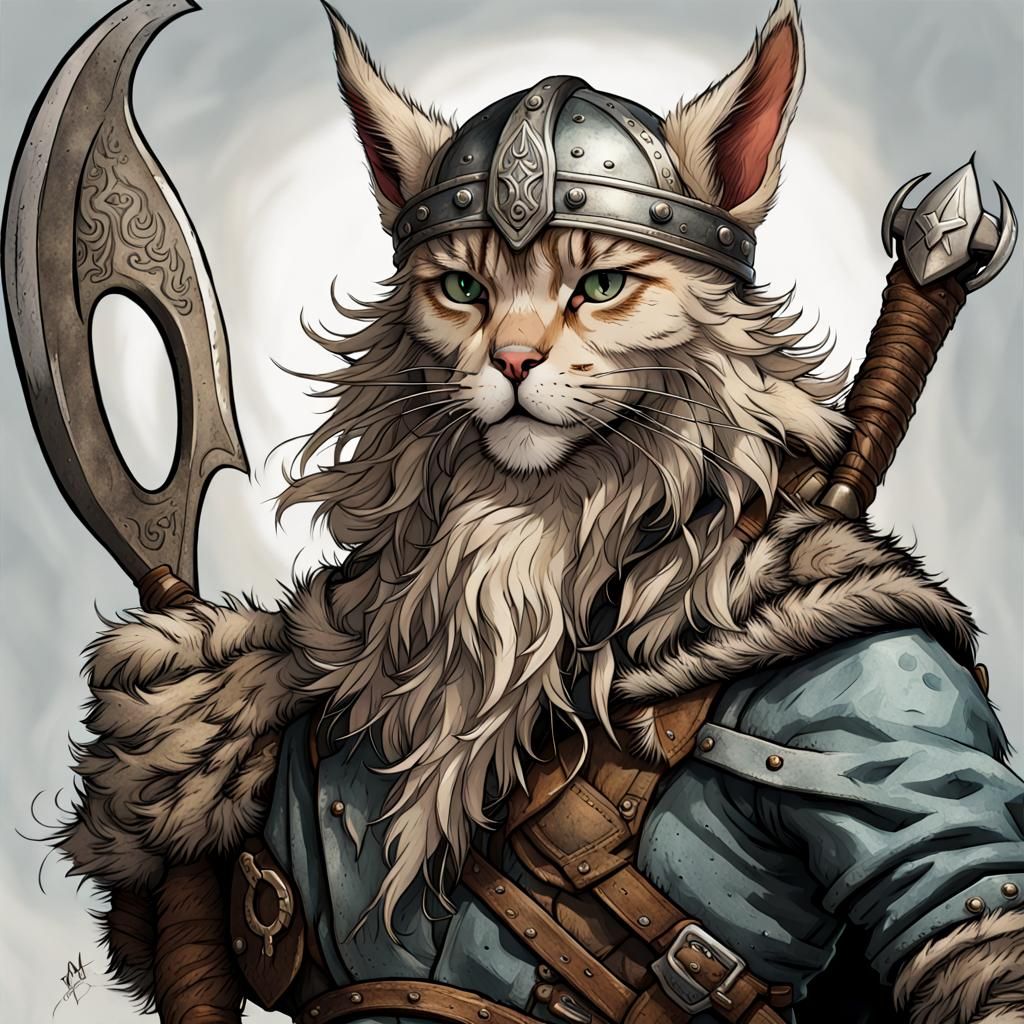 Viking Cat Anthropomorphic Digital Painting in 4K