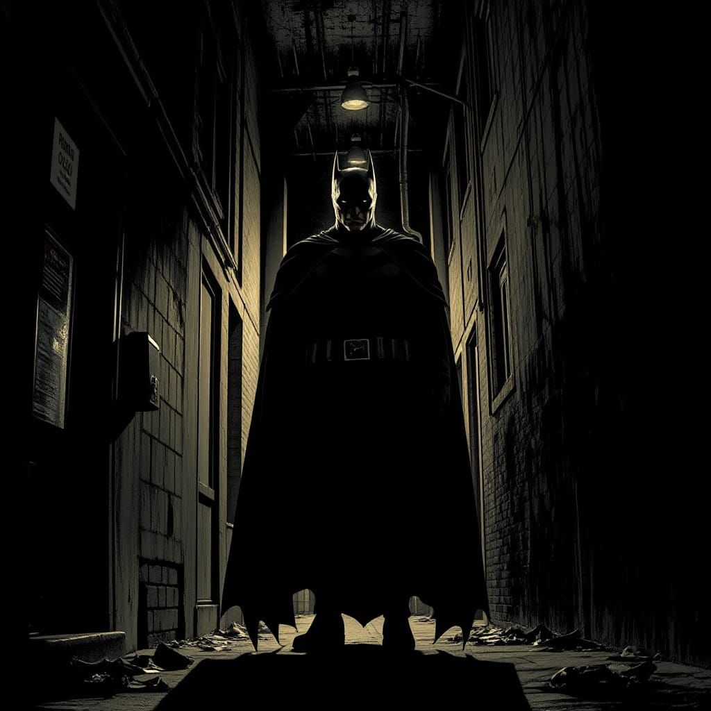 Batman in Dark Alley: Gritty Noir Illustration
