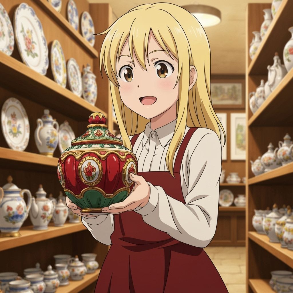 Girl Delights in Capodimonte Ceramic in Italian Shop