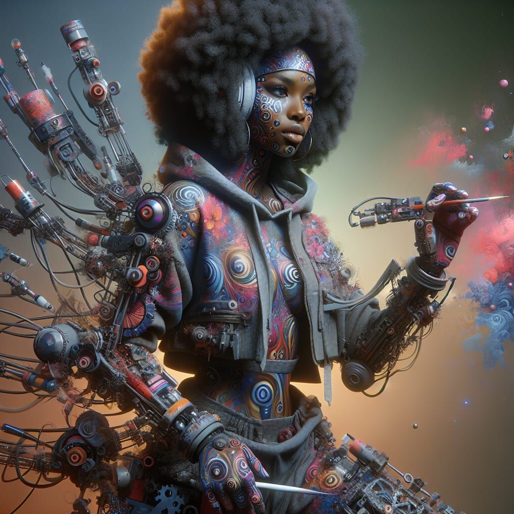Fantasy Graffiti Art: African American Woman in Radiant Colo...