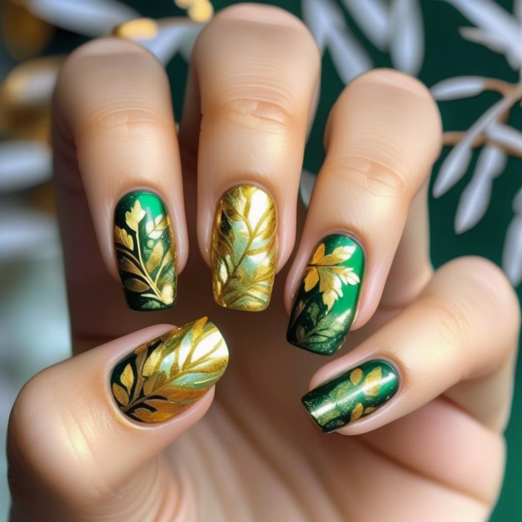Autumn Leaves Nail Art with Golden Accents
