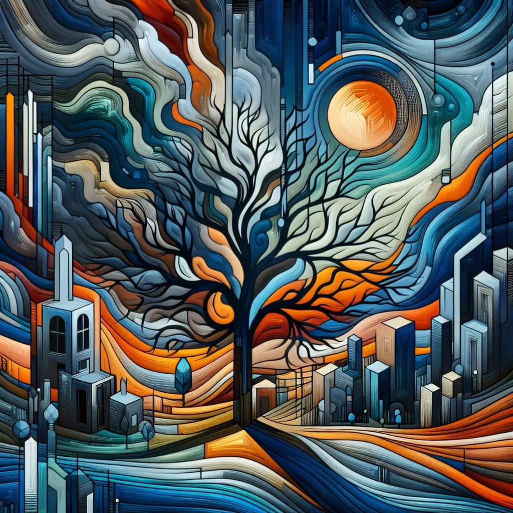 Surreal Cityscape with Grand Orange Circle