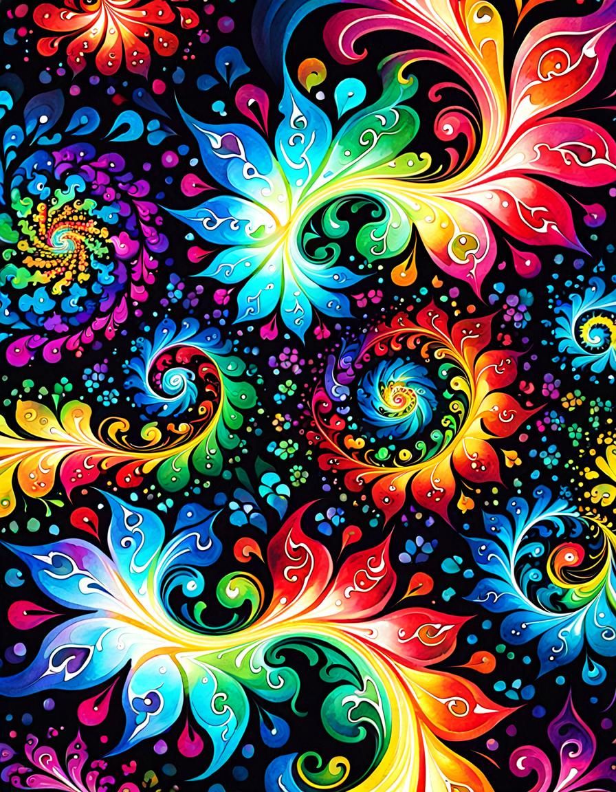 Kaleidoscopic Fractal Pattern in Watercolor Style