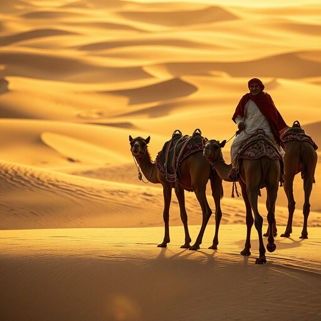 Berber Guide Leads Caravan Through Sahara Desert