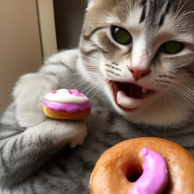 Cat Enjoys Donut