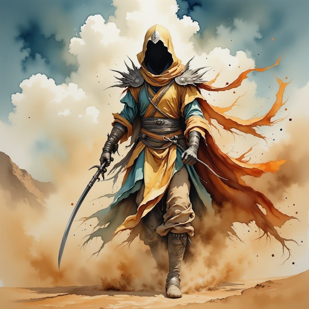 Al-aksumuman Rising from Desert in Water Ink