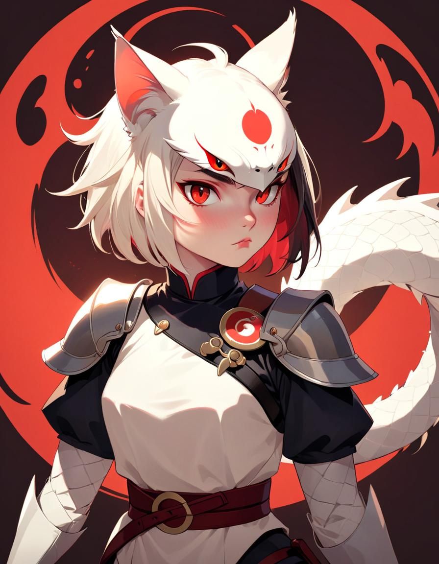 Feline Knight with Dragon Backdrop in Digital Art Style