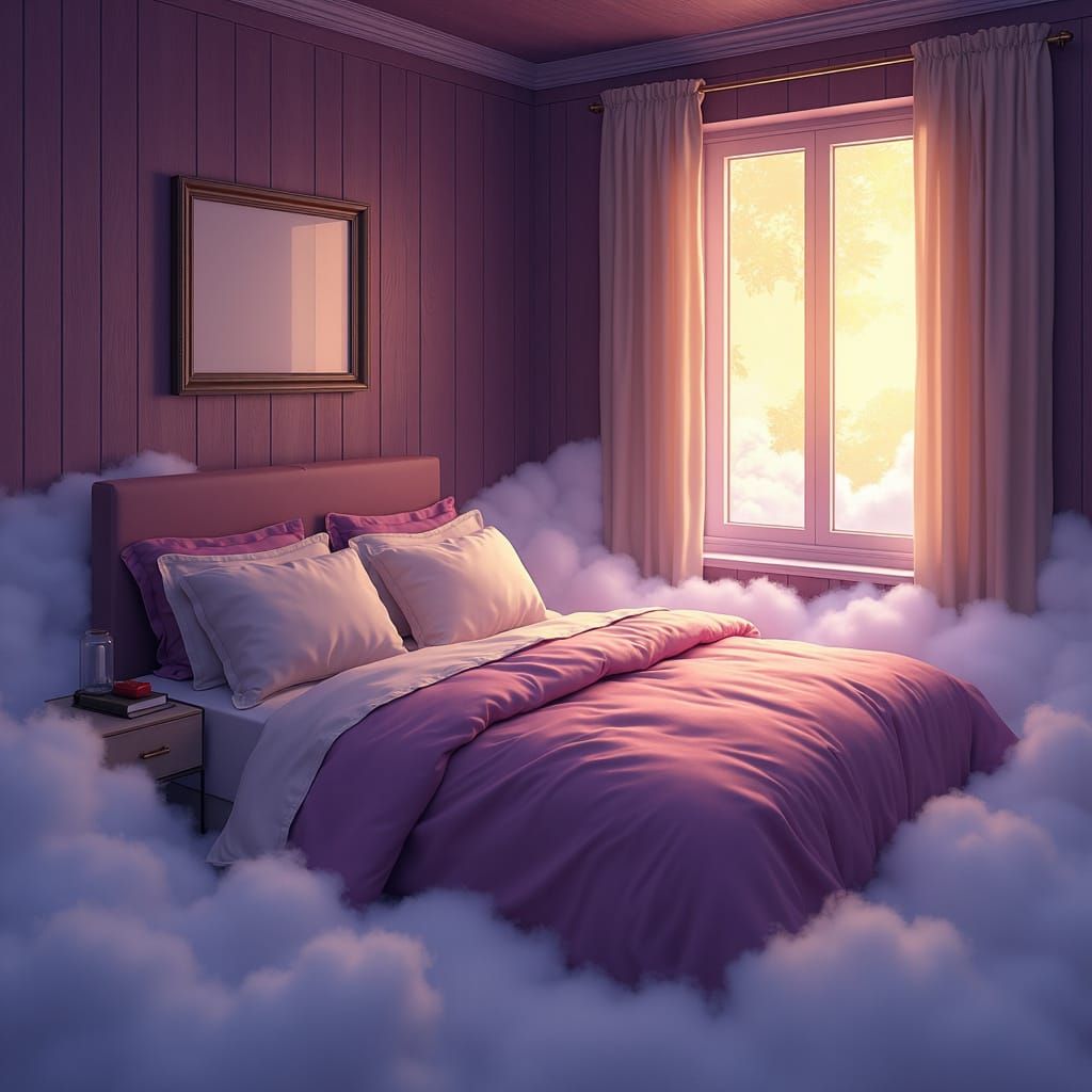 Elegant Cloud Bedroom in Digital Painting Style
