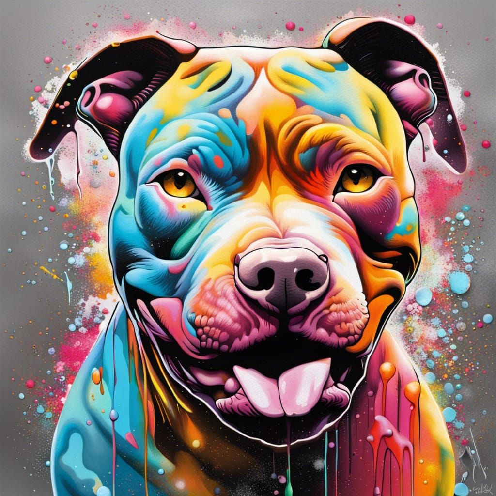 Colorful Graffiti Art Pitbull in Street Style