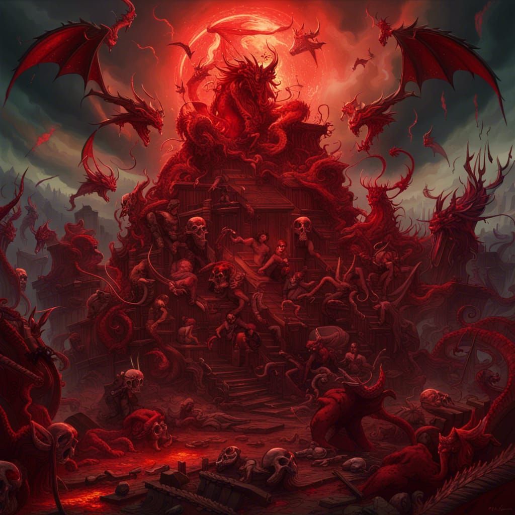 Epic Fantasy Battle Under a Red Sky