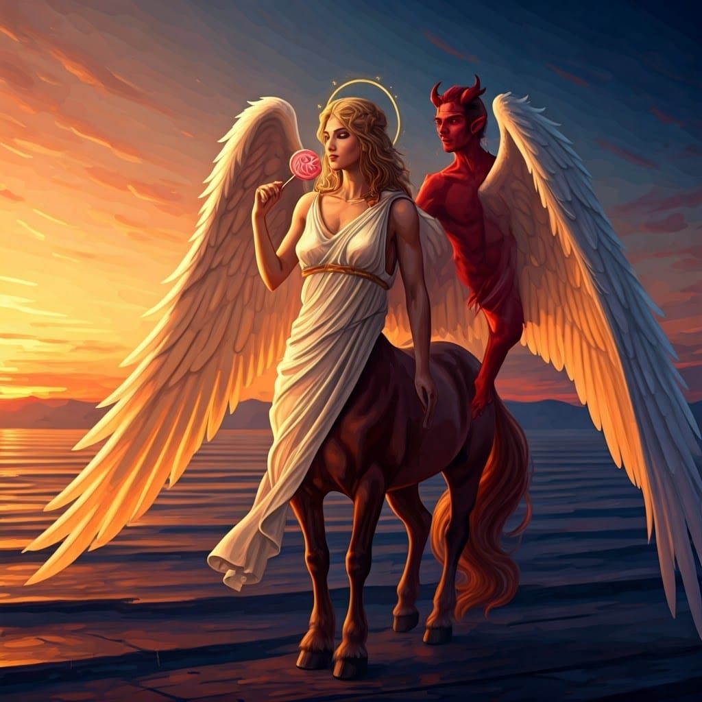 Centaur Angel in Golden Light, Classical Oil Painting