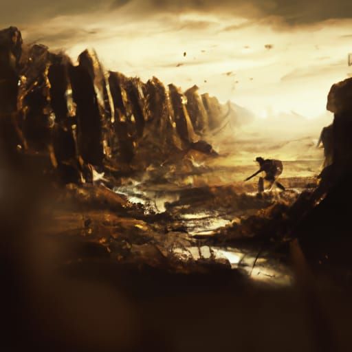 Soldier Running Through Trench: Epic Digital Matte Painting