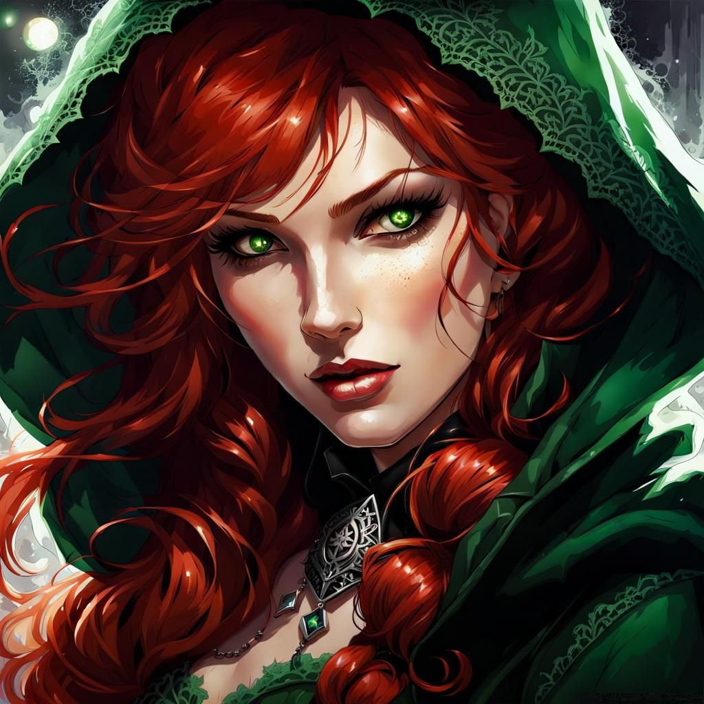 Gothic Red-Haired Mistress in Splash Art Style