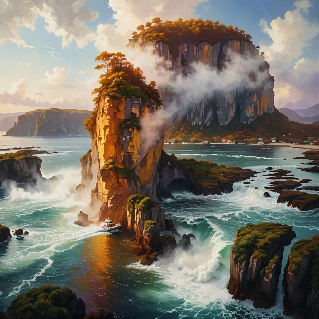 Vibrant Cliffs and Calm Sea as Digital Art