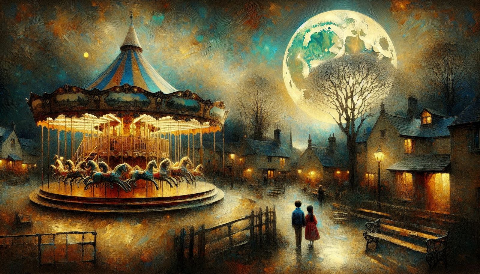 Mystical Carousel at Twilight: A Romantic Scene