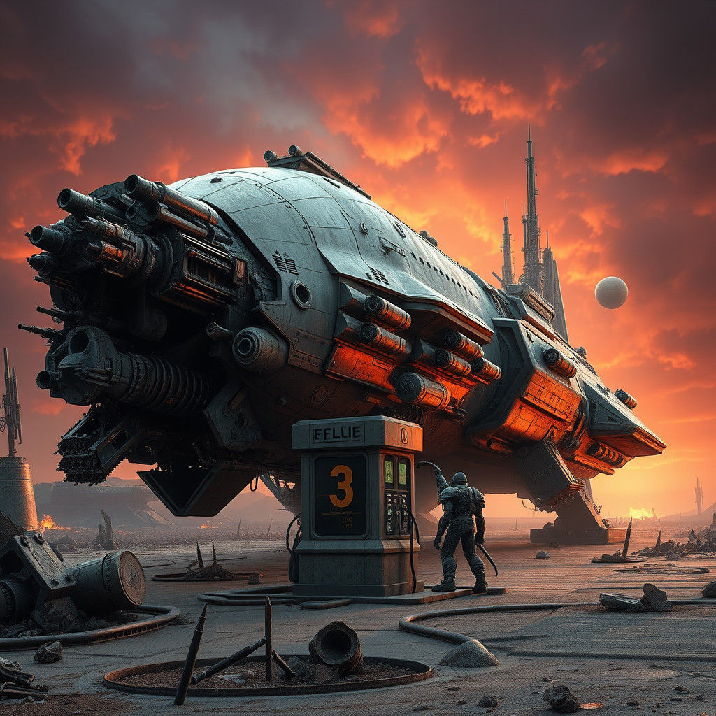 Warhammer Ship Refuels at Alien Gas Station in Biomechanical...
