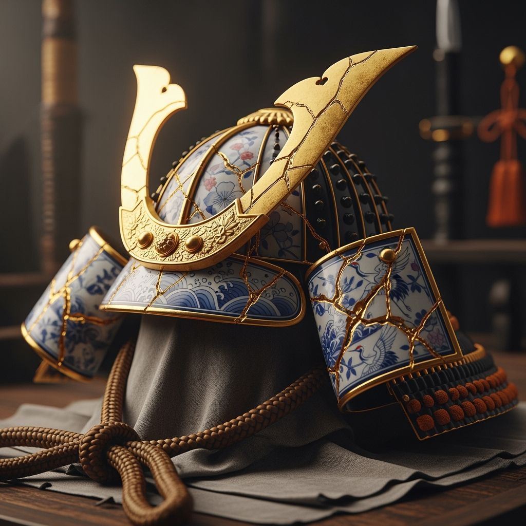 Porcelain Samurai Helmet Repaired with Gold Kintsugi