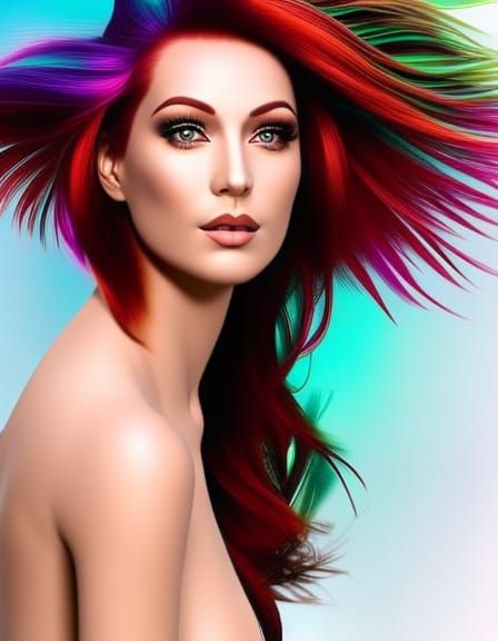 Colorful Fantasy Portrait of Beautiful Naturist Women