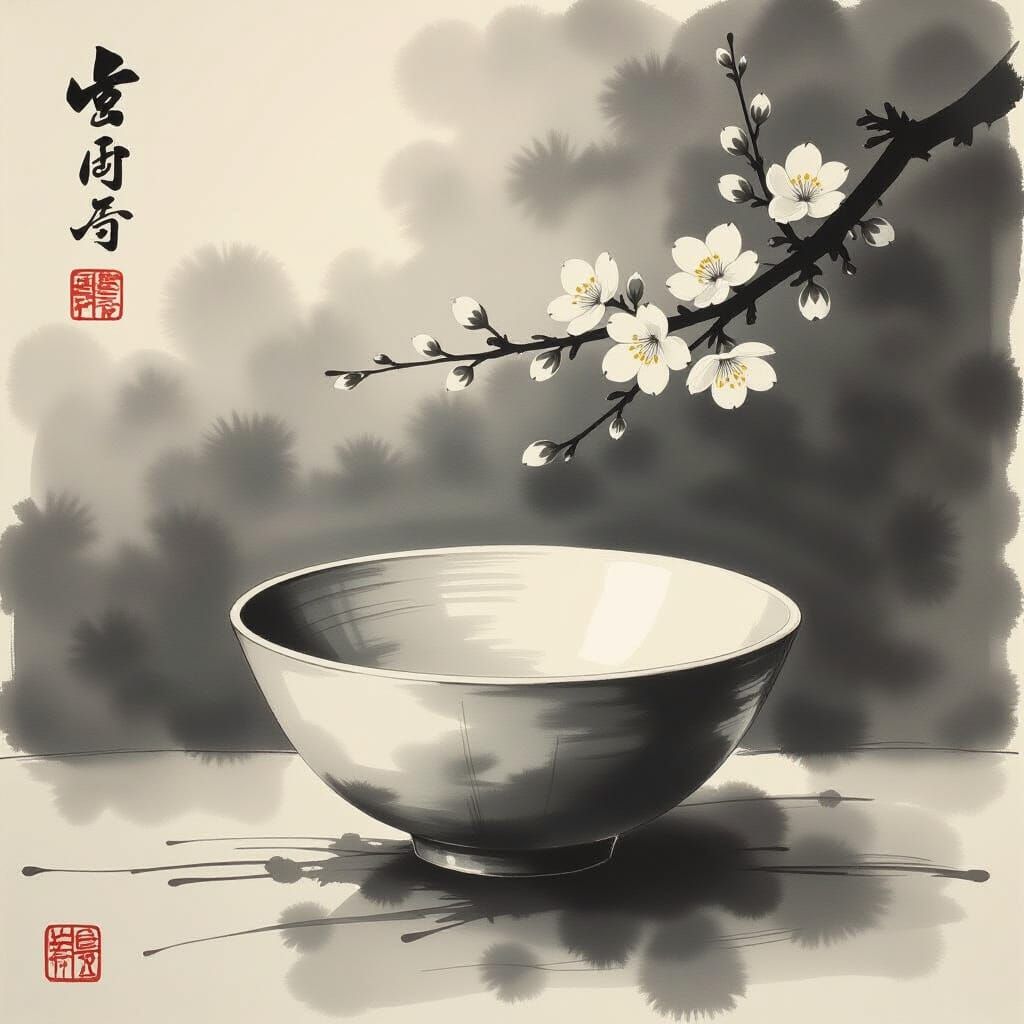 Empty Bowl with Spirit of Emptiness in Ukiyo-e Style