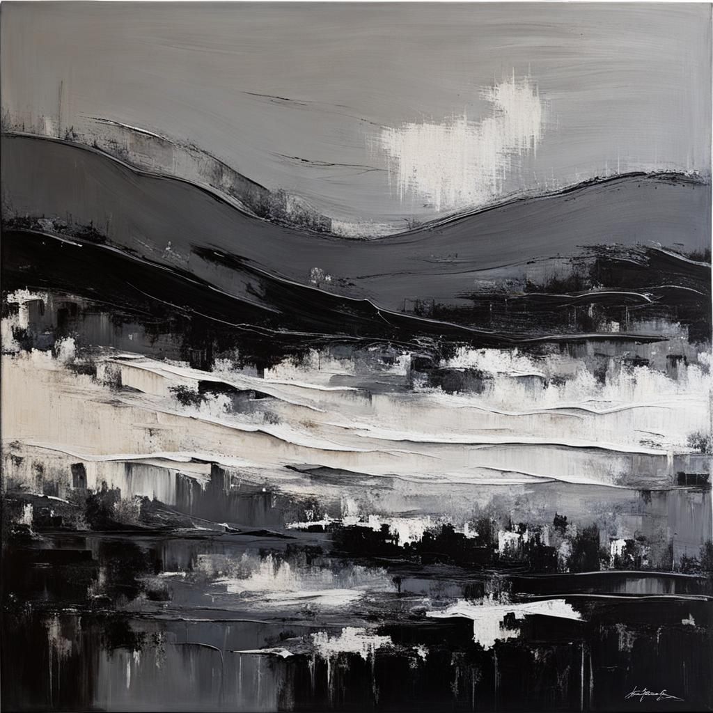 Abstract Scenic Palette Knife Painting in Monochrome