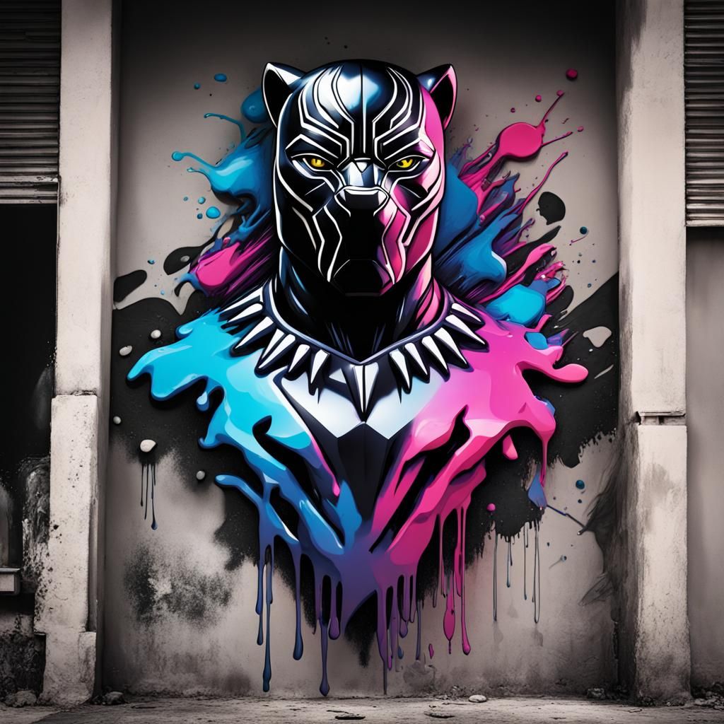 Black Panther Graffiti Emblem in Street Art Style