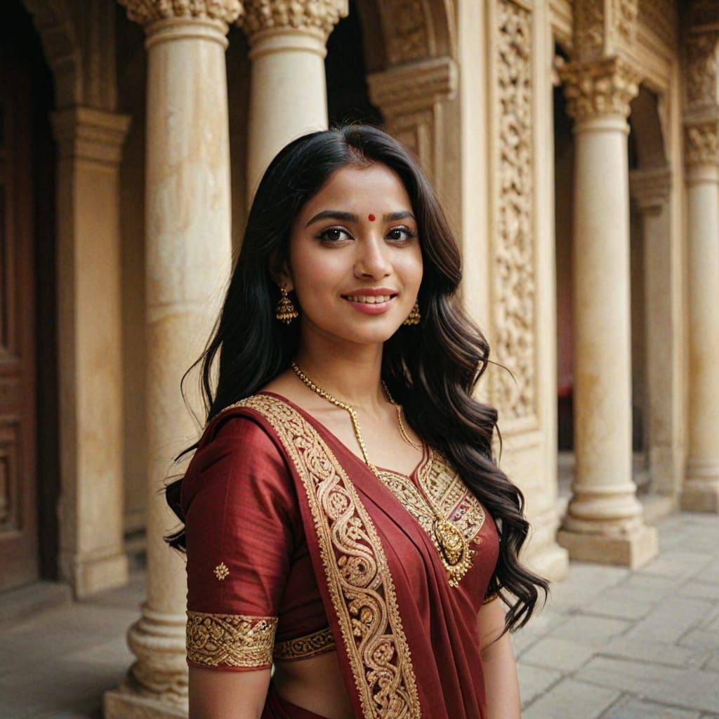 Stunning South Asian Beauty in Grand Palace Courtyard
