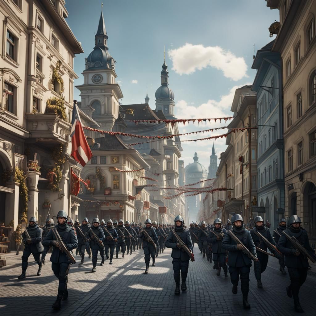 Austrian City Military Parade: Detailed Matte Painting
