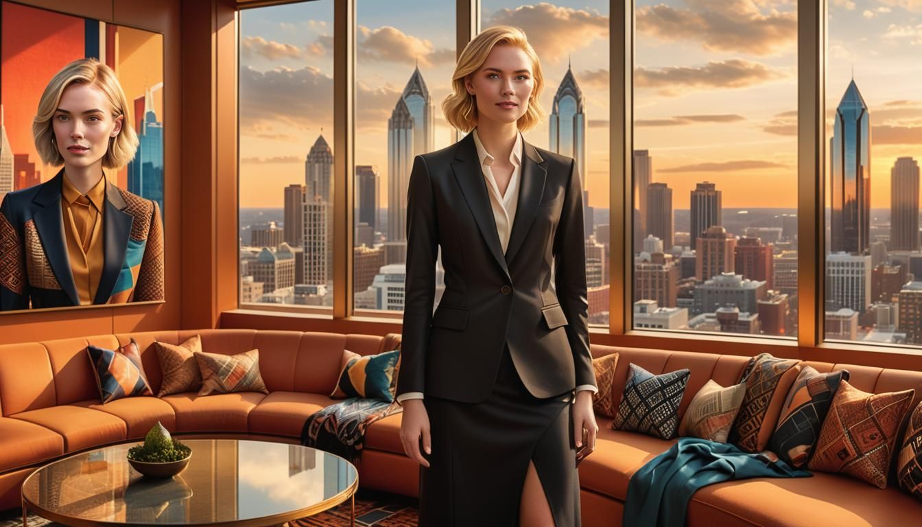 Confident Woman in Cityscape With Neon Accents