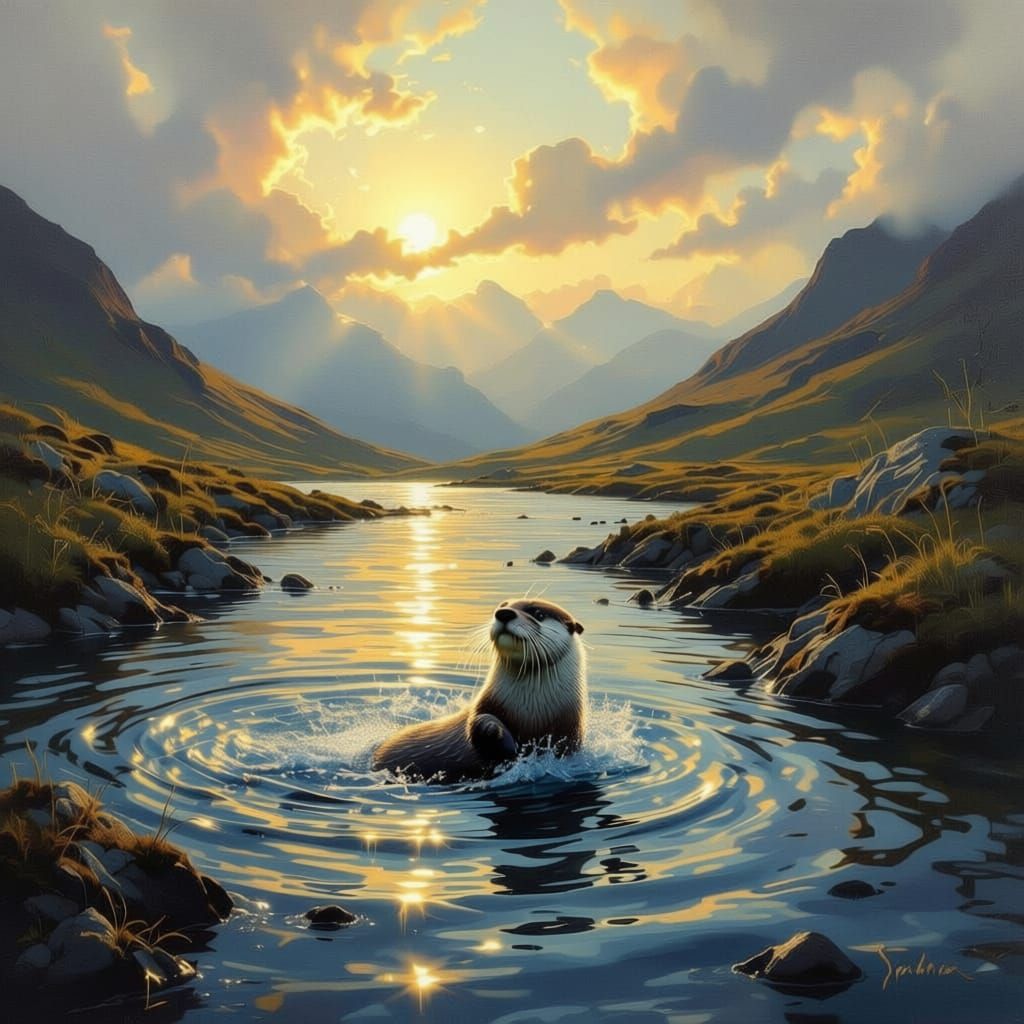 Otter Performs Somersaults in Sunlit Loch