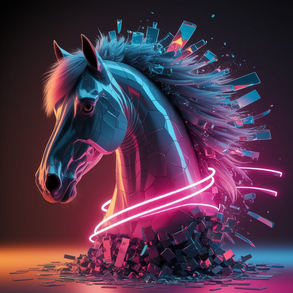 Digital Art of a Horse's Head Exploding into a Hauntingly Be...