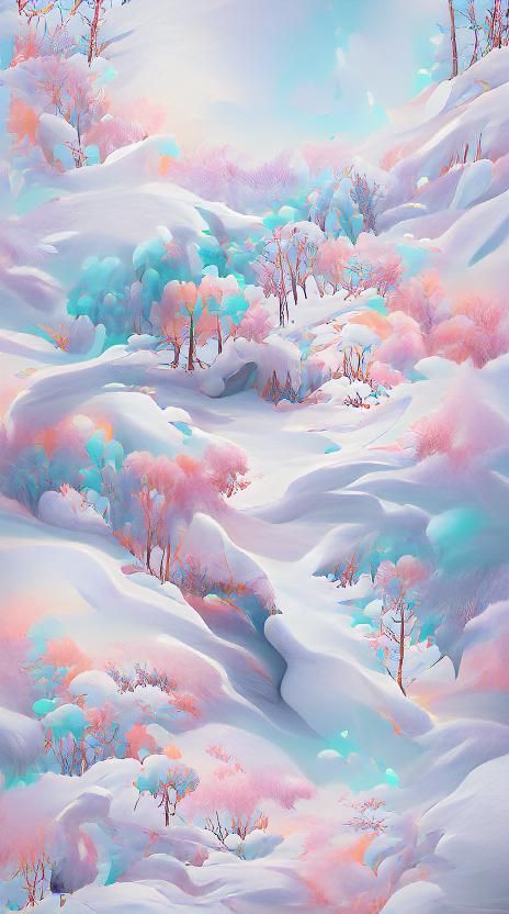 Glowing Pastel Forest in Snowy Winter