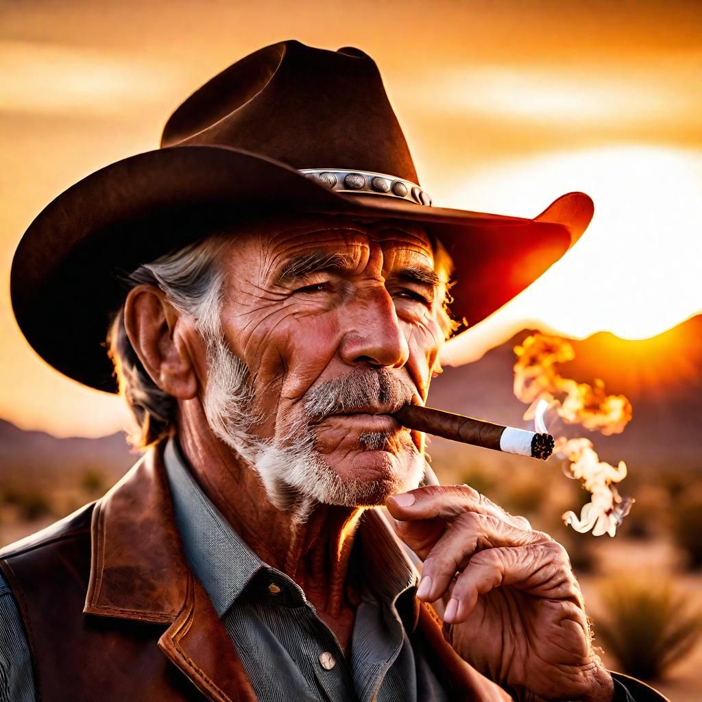 Weathered Cowboy Portrait at Sunset