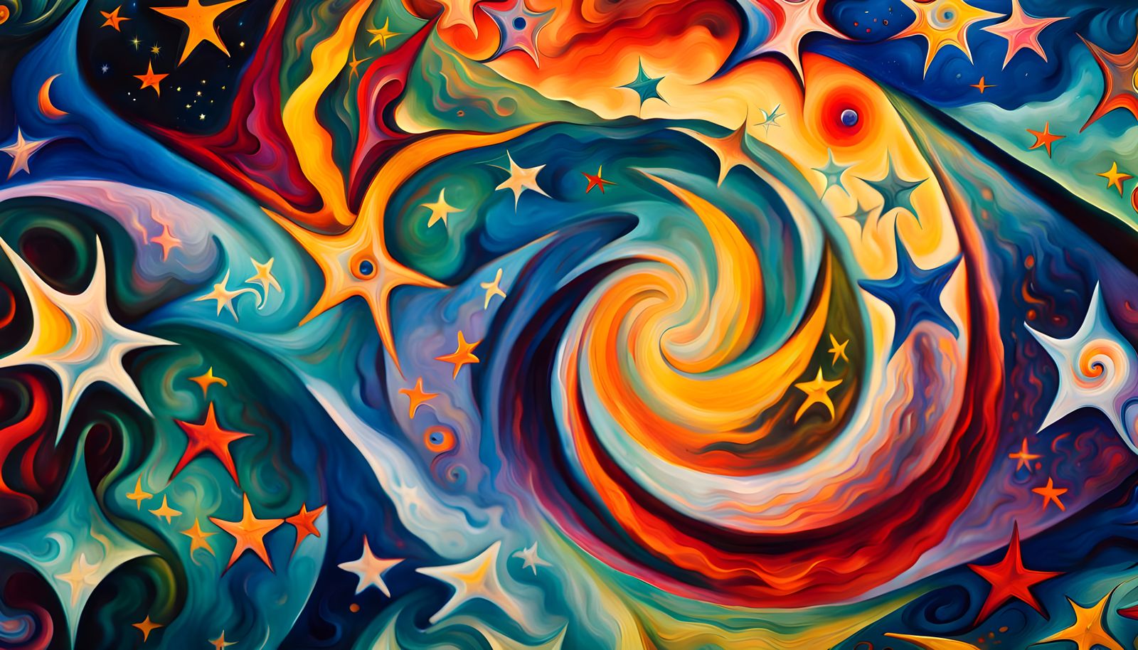 Abstract Expressionist Star Cluster with Iridescent Stars