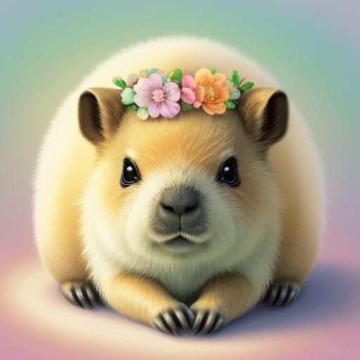 Pastel Kawaii Baby Capybara with Flower Crown