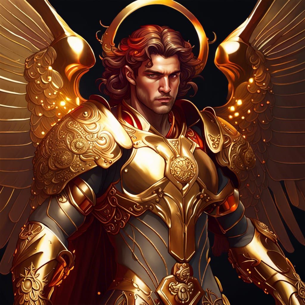Aries Zodiac Angel in Golden Armor: Hyperrealistic Illustrat...