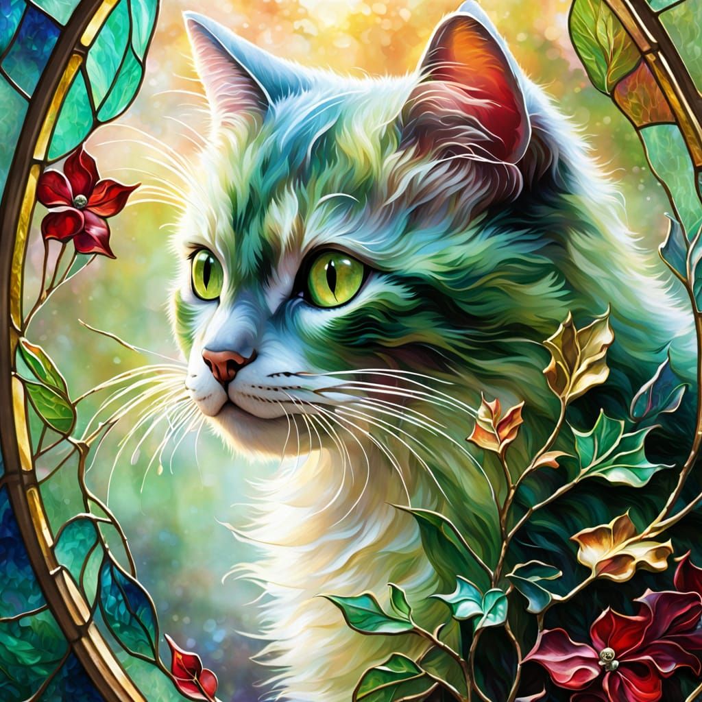 Stained Glass Kitten in Ethereal Mist