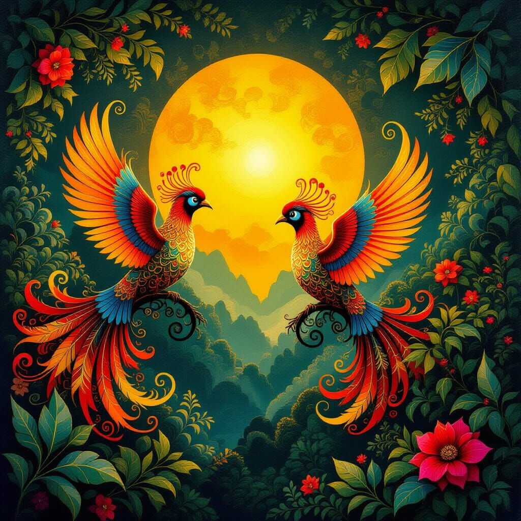 Vibrant Alebrije Paradise with Whimsical Birds