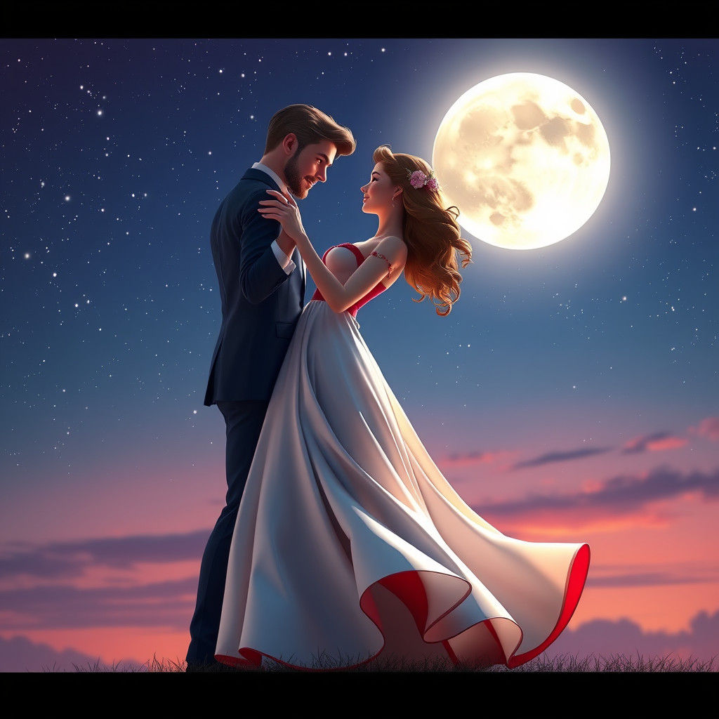 Romantic Couple Dancing Under the Stars as 3D Art