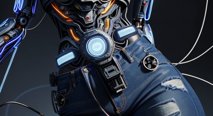 Cyborg Robot with Flowers, Abstract Expressionism Style