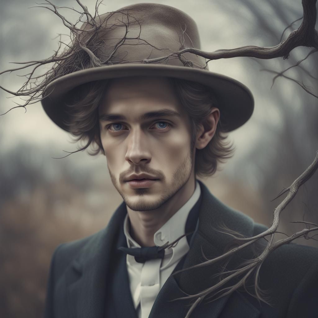 Dreamy Man Portrait as Eerie Ghostly Landscape