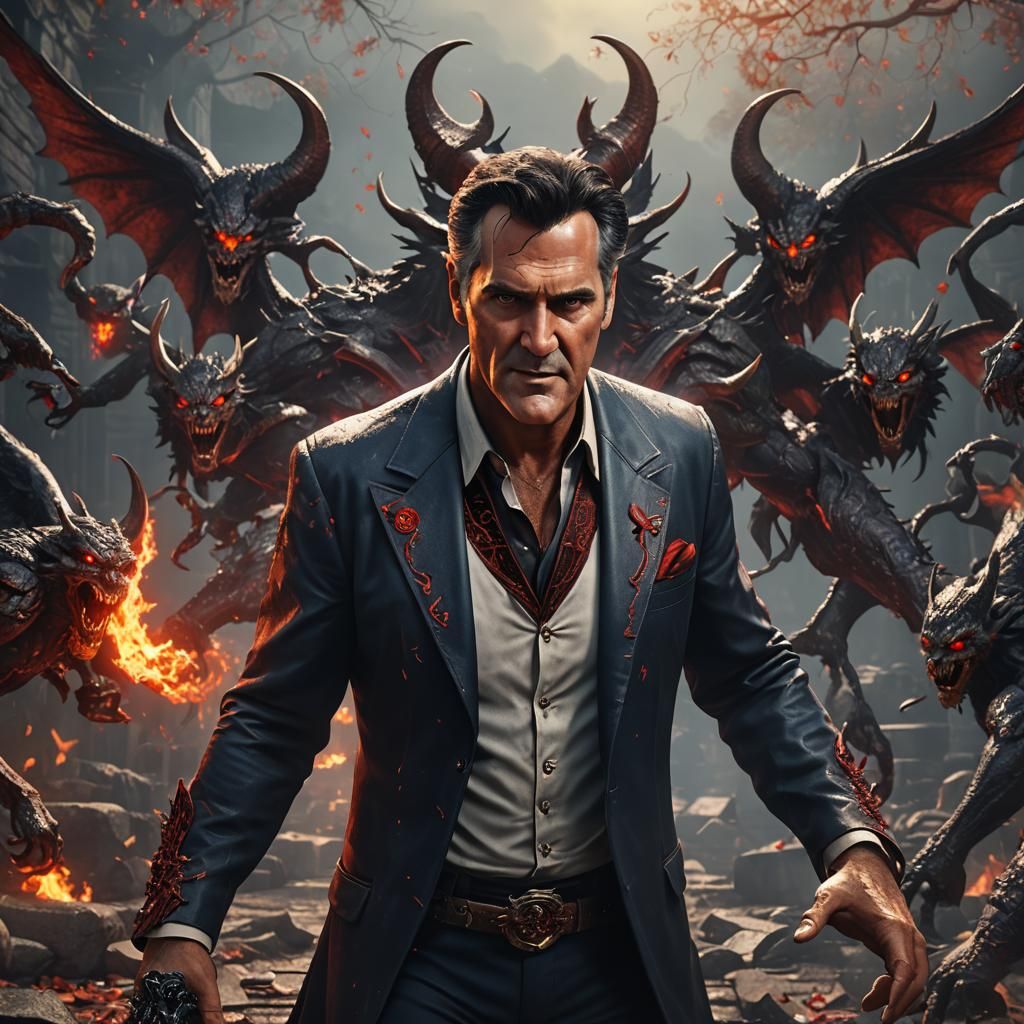 Lucifer with Red Eyes in 3D Game Cinematic Style