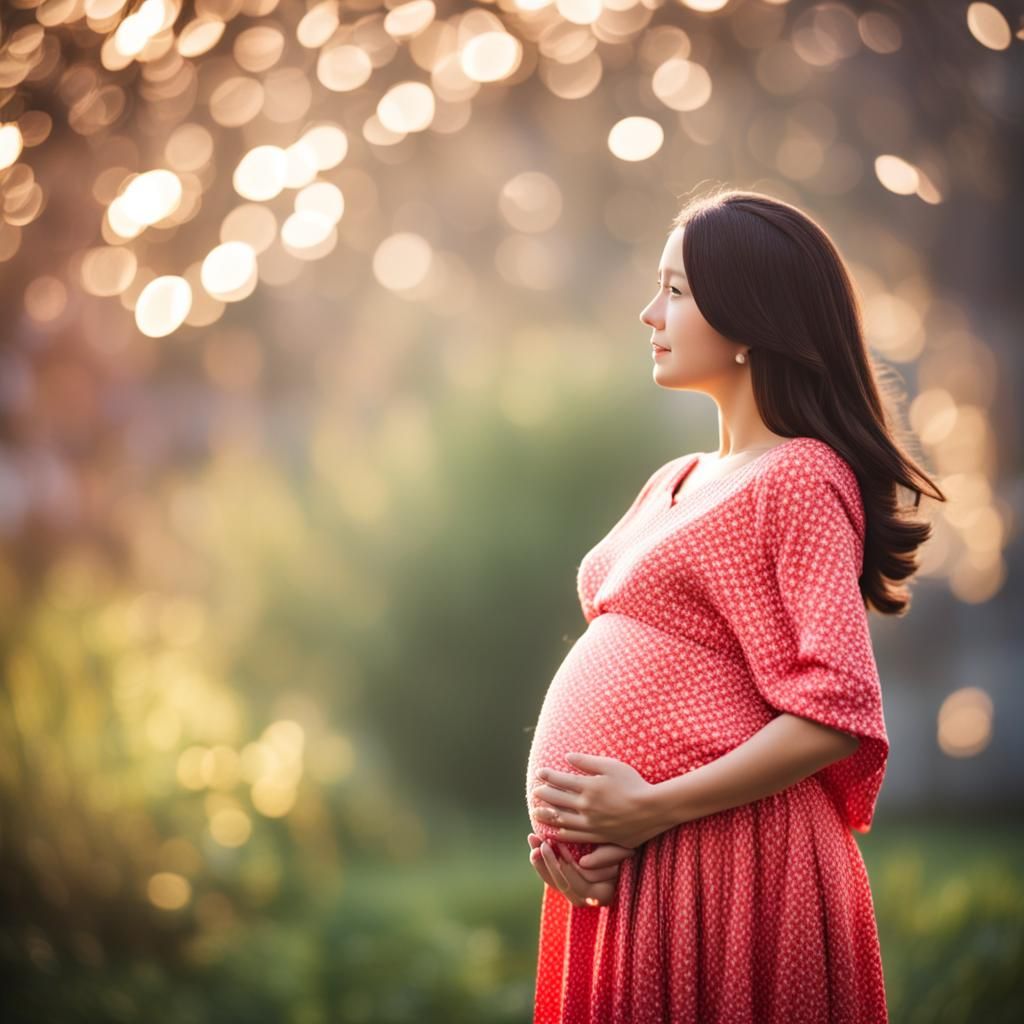 Pregnant Woman Portrait with Bokeh, Natural Lighting