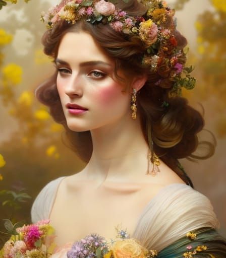 Rococo Portrait of Lady with Flowers and Gems