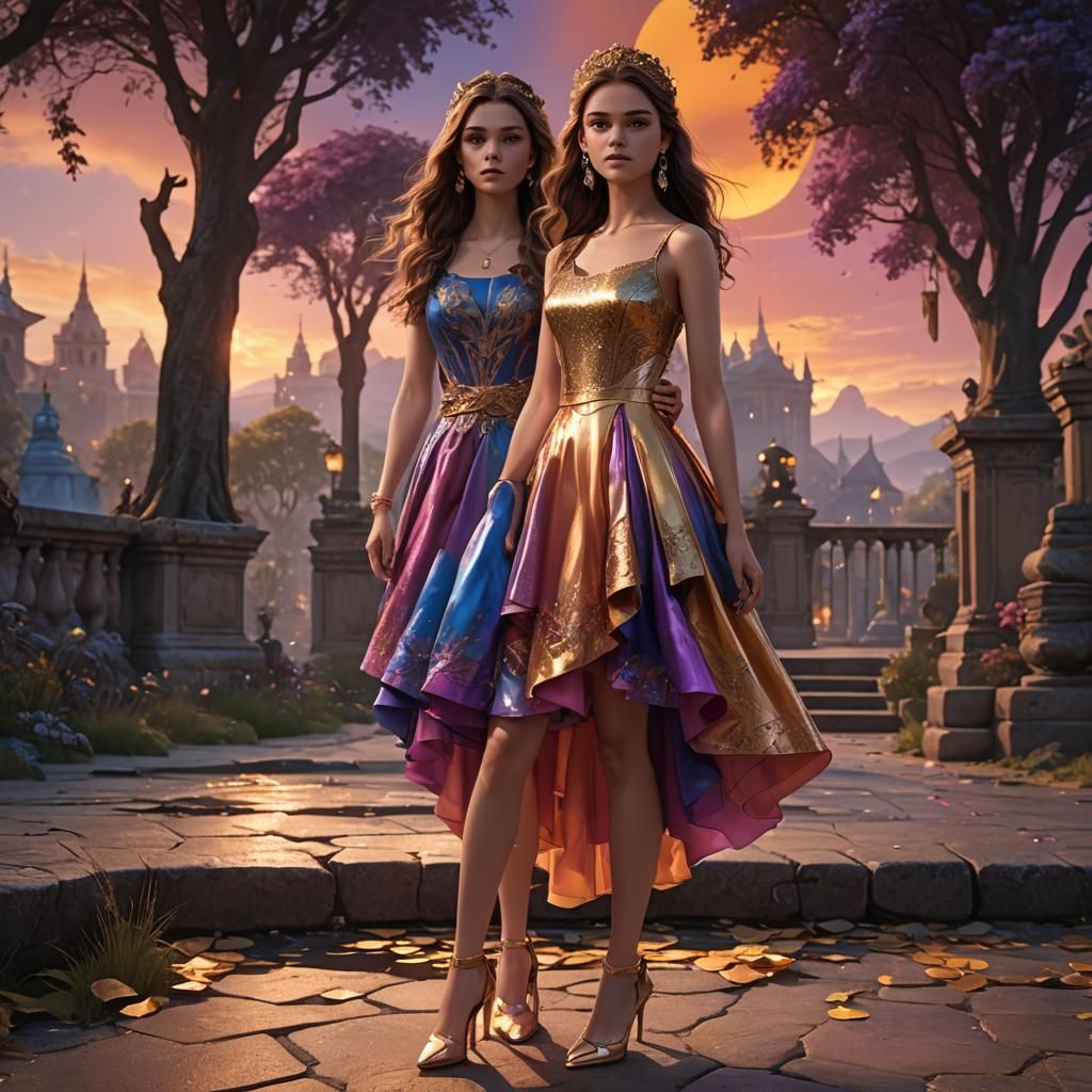 Teenage Girl in Sunset Dress: Fantasy Art
