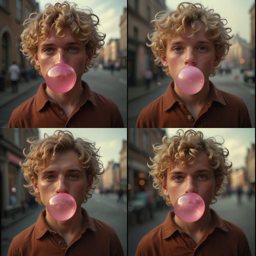 Charming British Youth Blows Pink Gum in London Cafe