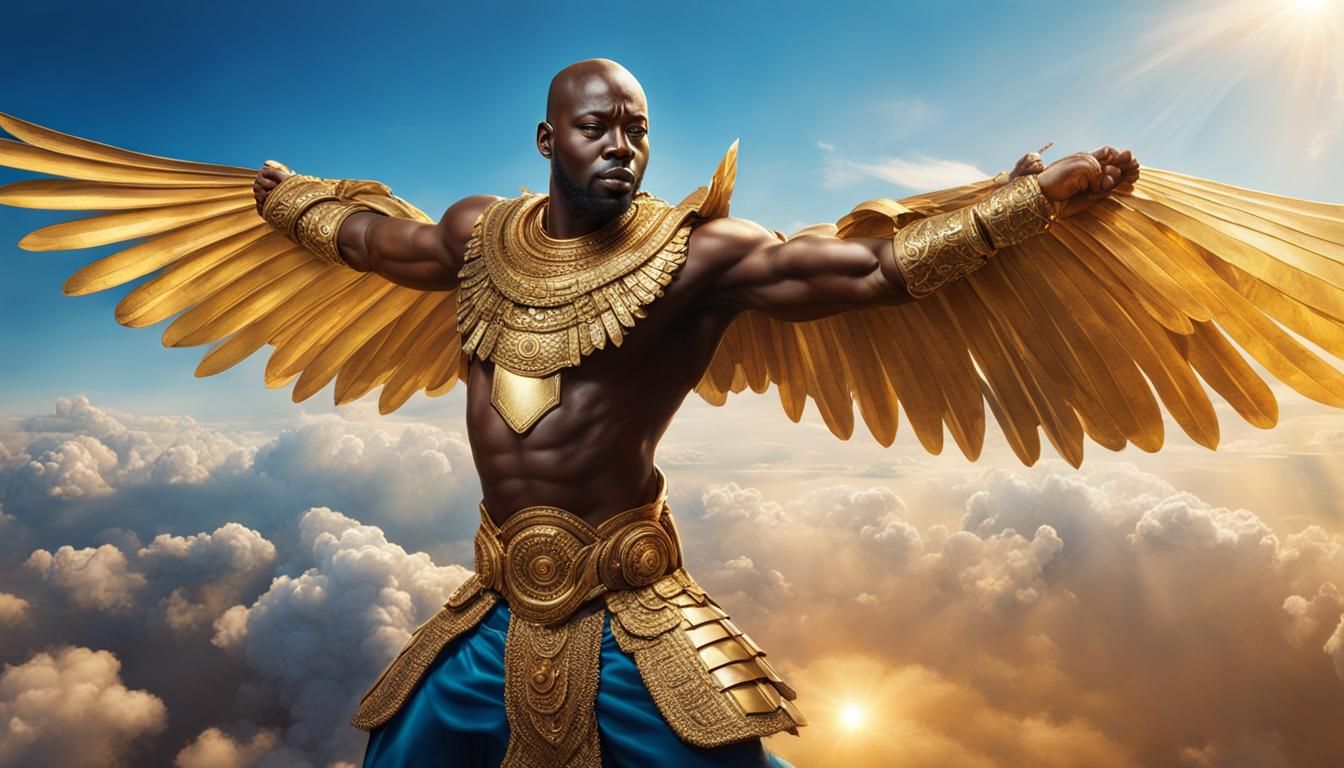 African Deity Ascends in Golden Armor