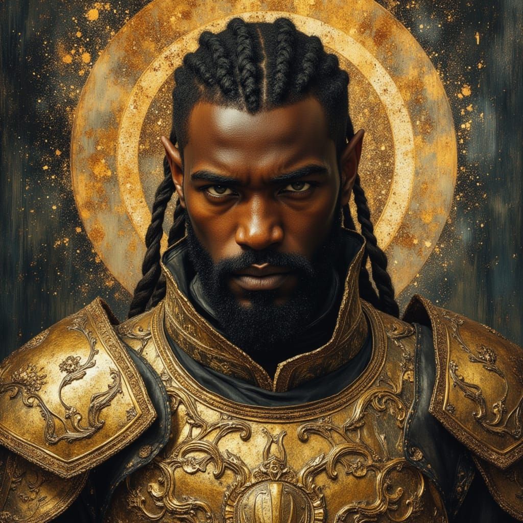 African Elven Warrior God in Gold Armor