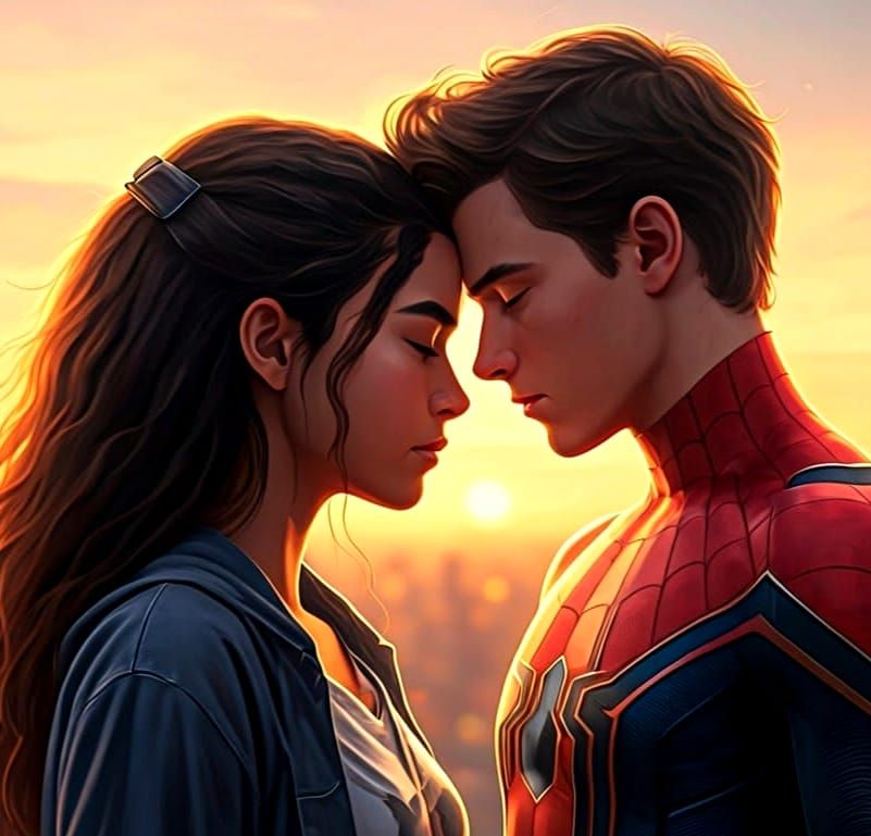 Intimate Superhero Moment in 3D Anime Style