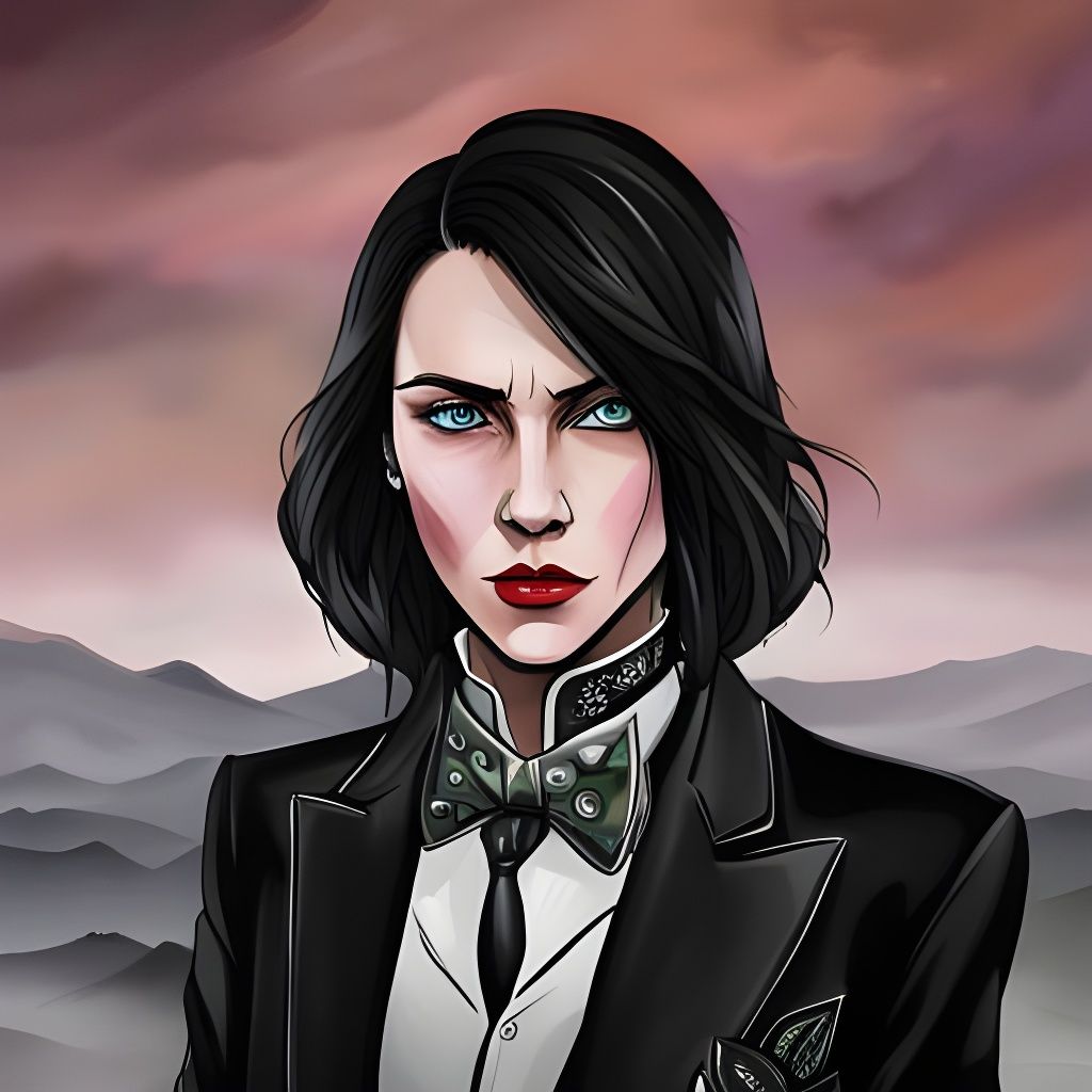 Gothic Girl Under Marble Pergola in Digital Art