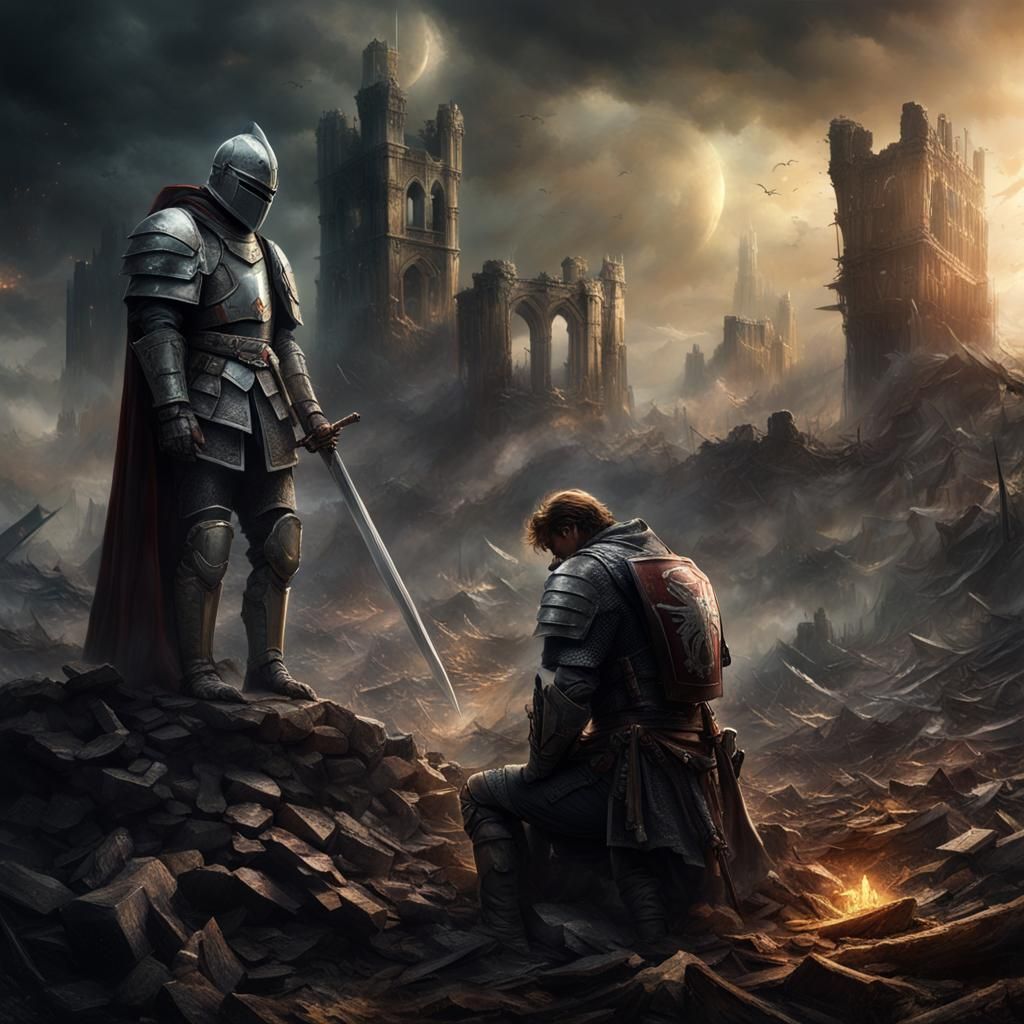 Knight's Prayer After Epic Battle